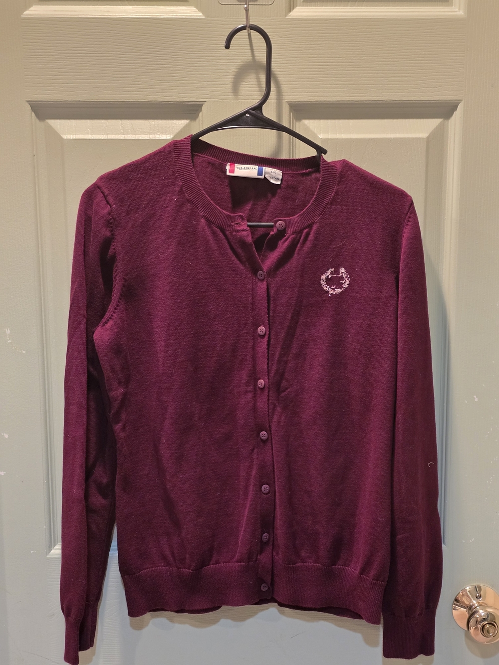 Talbots Plum Crewneck Button-Front Cardigan